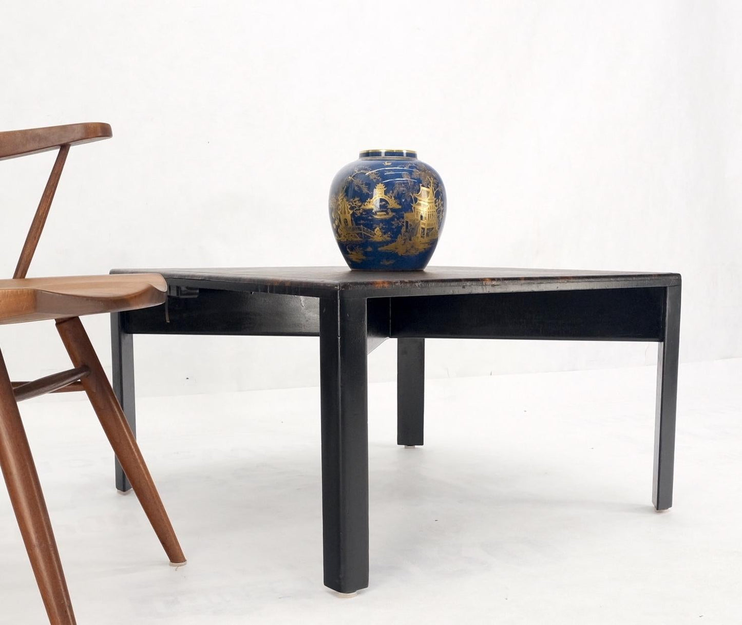 EstablishedLines Early Dunbar Square Leather and Wood Coffee Table Faux Gold Tortoise Finish