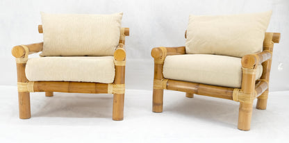 EstablishedLines Pair of Thick Bamboo Upholstered Lounge Chairs Mid Century Modern MINT