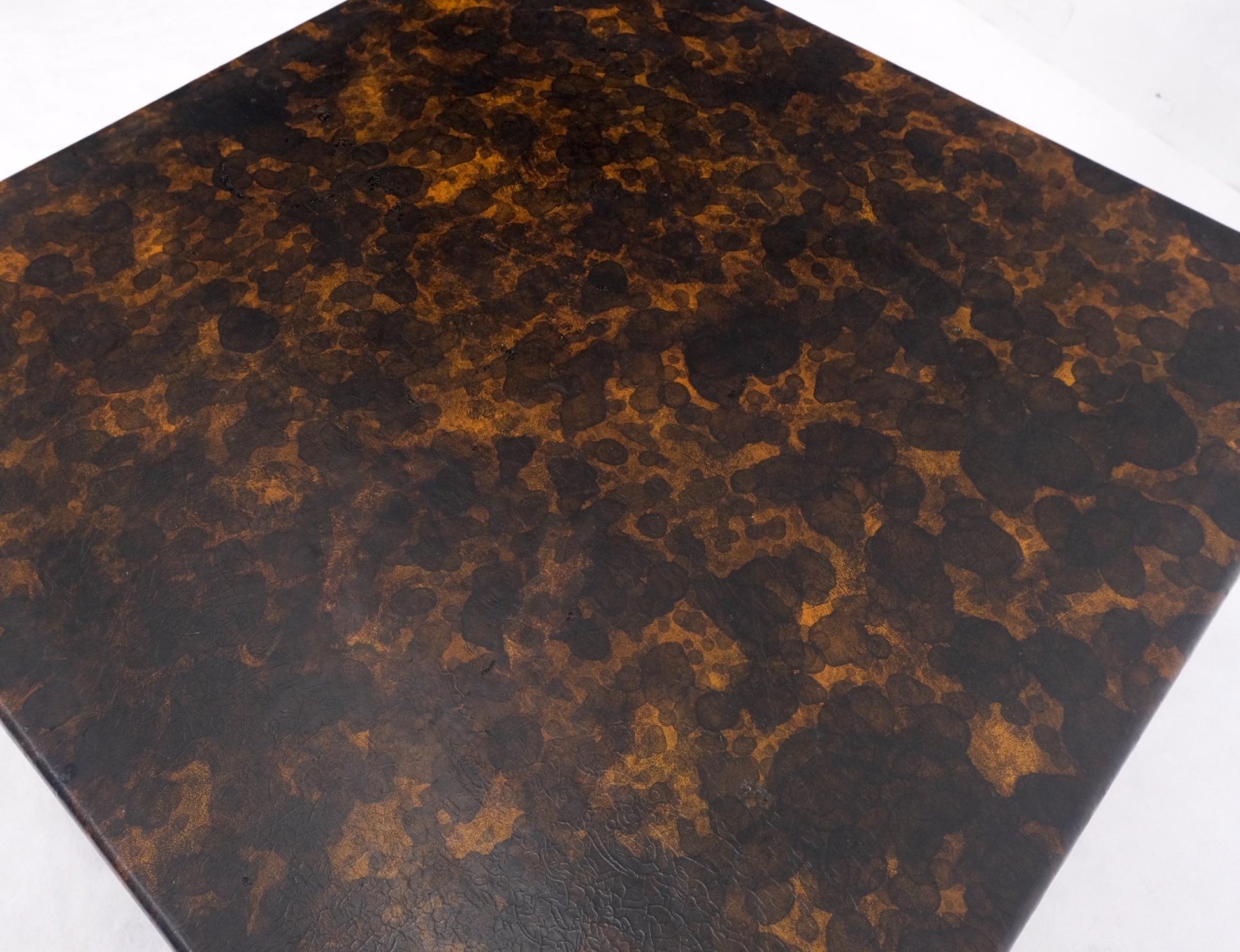 EstablishedLines Early Dunbar Square Leather and Wood Coffee Table Faux Gold Tortoise Finish