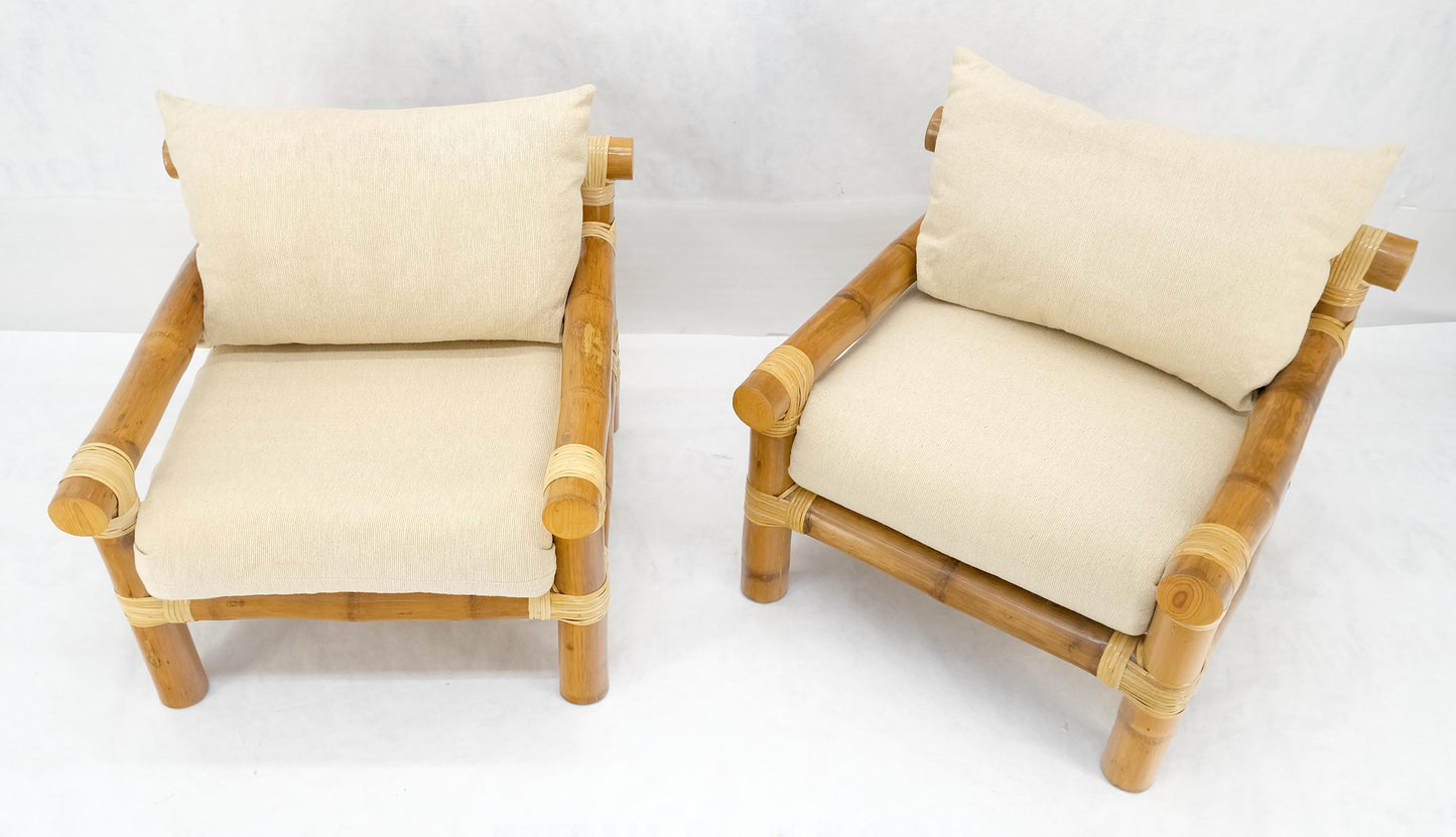 EstablishedLines Pair of Thick Bamboo Upholstered Lounge Chairs Mid Century Modern MINT