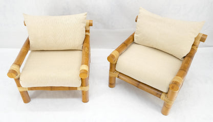EstablishedLines Pair of Thick Bamboo Upholstered Lounge Chairs Mid Century Modern MINT