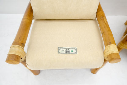 EstablishedLines Pair of Thick Bamboo Upholstered Lounge Chairs Mid Century Modern MINT