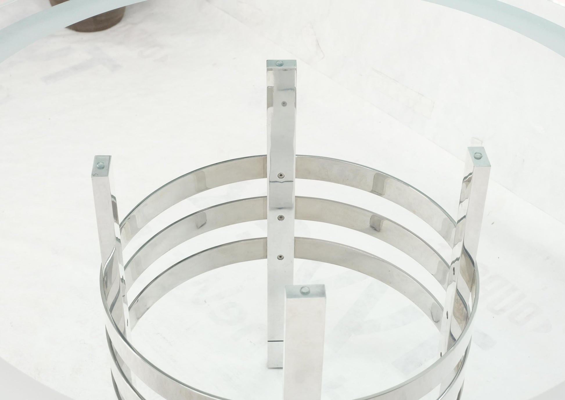 EstablishedLines Heavy Polished Solid Stainless Steel Glass Round Dining Game Table Ribbed Design