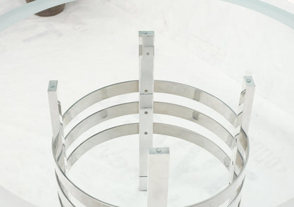 EstablishedLines Heavy Polished Solid Stainless Steel Glass Round Dining Game Table Ribbed Design