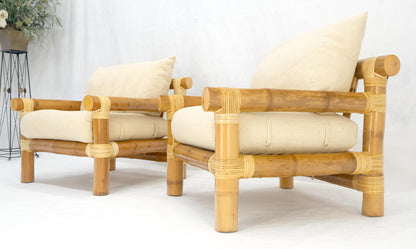 EstablishedLines Pair of Thick Bamboo Upholstered Lounge Chairs Mid Century Modern MINT