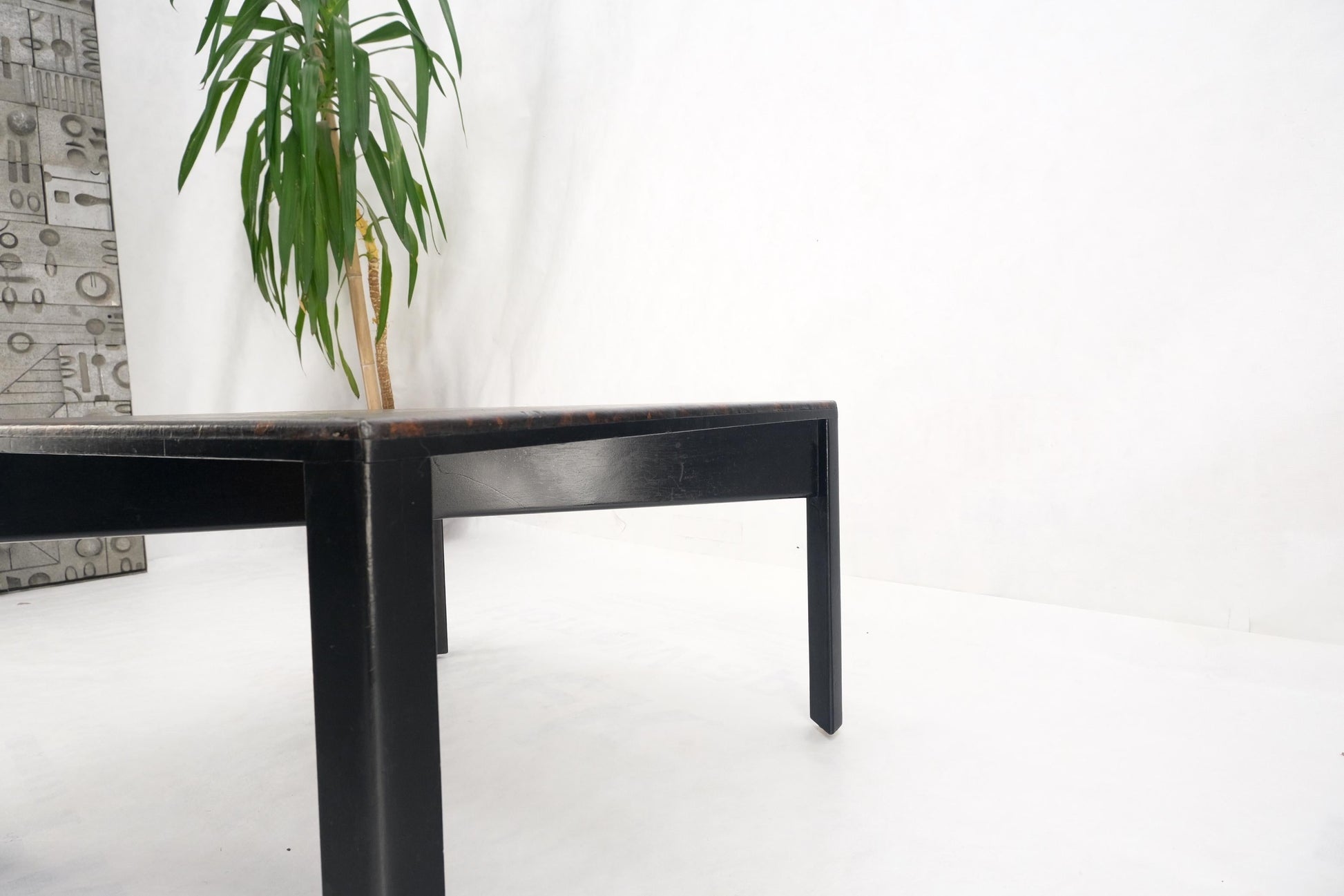 EstablishedLines Early Dunbar Square Leather and Wood Coffee Table Faux Gold Tortoise Finish