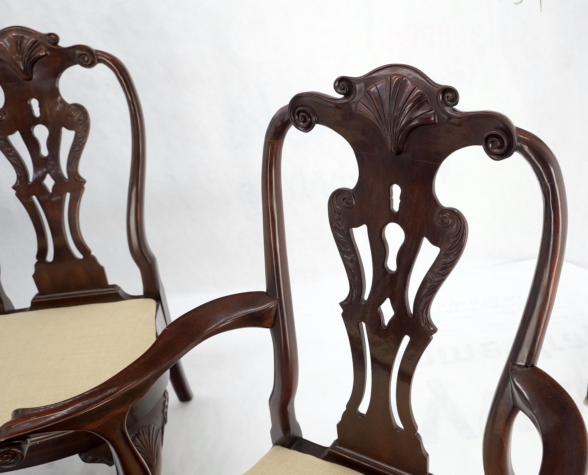 Set of 10 New Linen Upholstery Walnut Dining Chairs by Henredon Mint