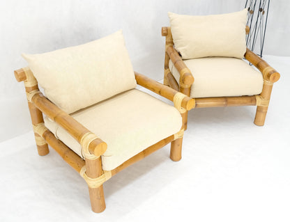 EstablishedLines Pair of Thick Bamboo Upholstered Lounge Chairs Mid Century Modern MINT