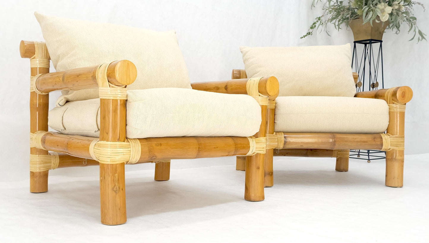 EstablishedLines Pair of Thick Bamboo Upholstered Lounge Chairs Mid Century Modern MINT