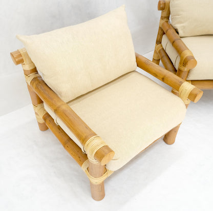 EstablishedLines Pair of Thick Bamboo Upholstered Lounge Chairs Mid Century Modern MINT