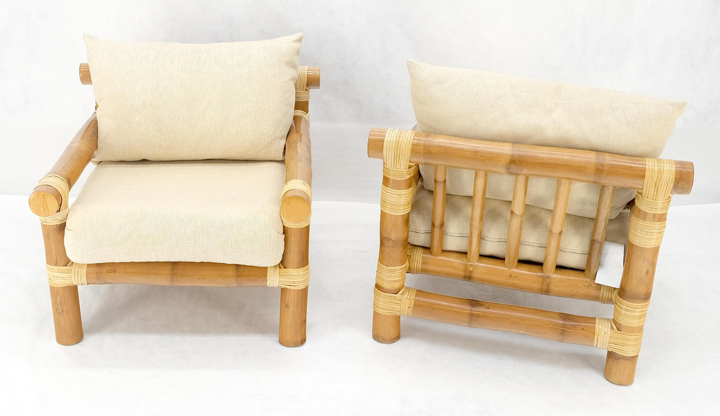 EstablishedLines Pair of Thick Bamboo Upholstered Lounge Chairs Mid Century Modern MINT