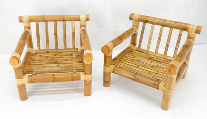 EstablishedLines Pair of Thick Bamboo Upholstered Lounge Chairs Mid Century Modern MINT