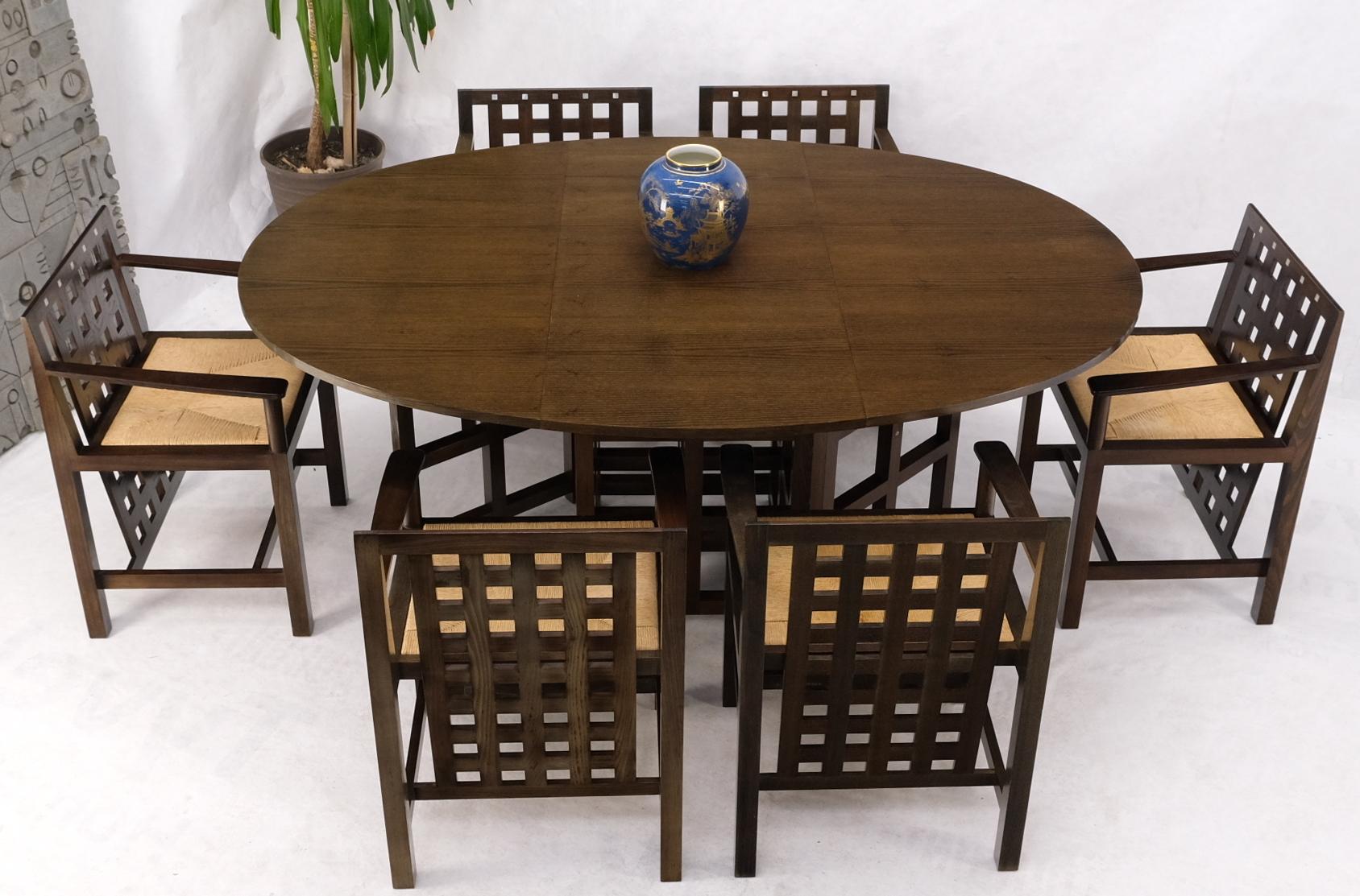 EstablishedLines Brown Oak Cassina Macintosh Drop Leaf Dining Table 6 Rush Seat Chairs Set Mint