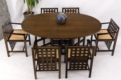 EstablishedLines Brown Oak Cassina Macintosh Drop Leaf Dining Table 6 Rush Seat Chairs Set Mint