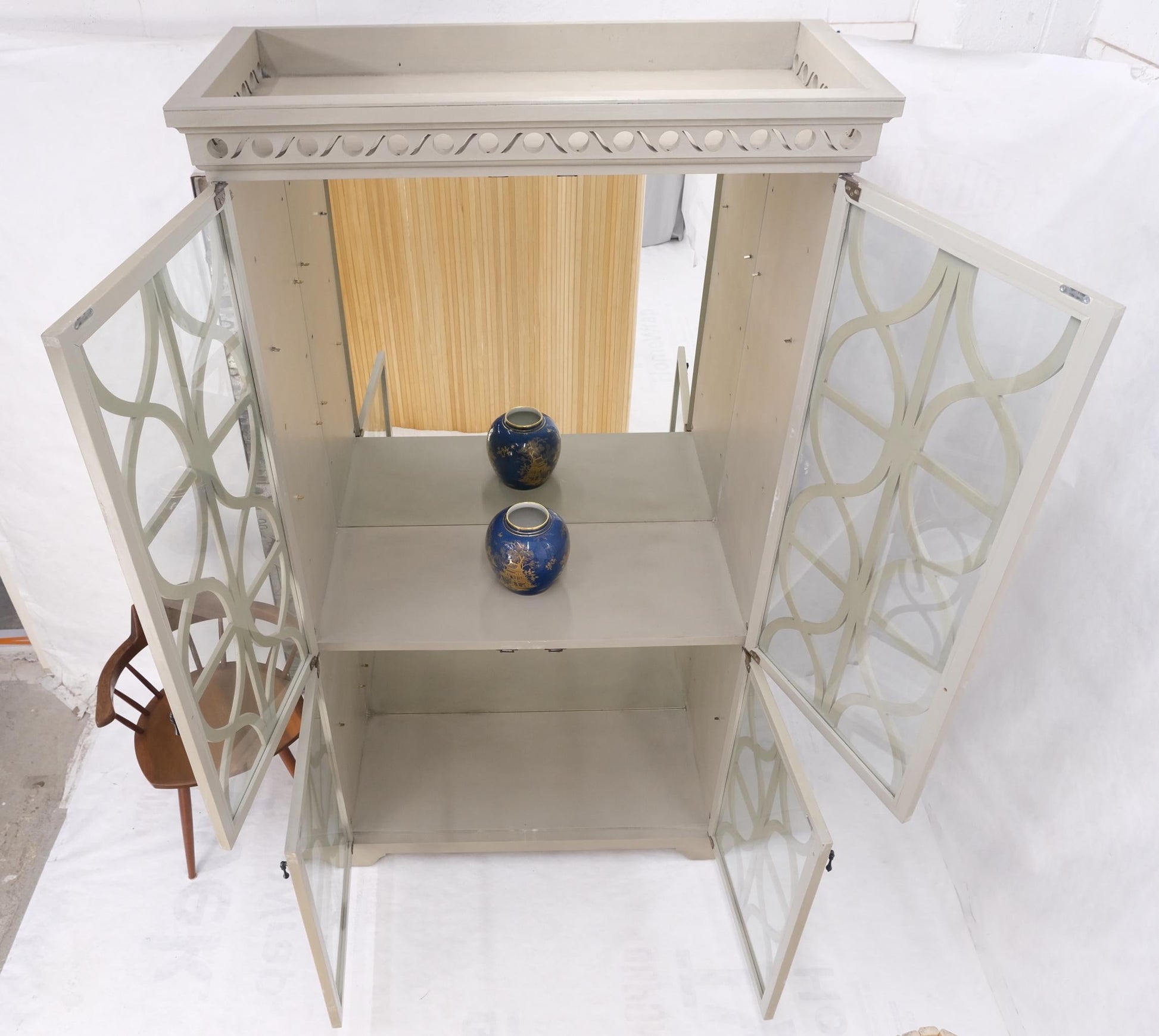 EstablishedLines Large Painted Mirrored Decorative Double Door Cabinet Cupboard Vitrine