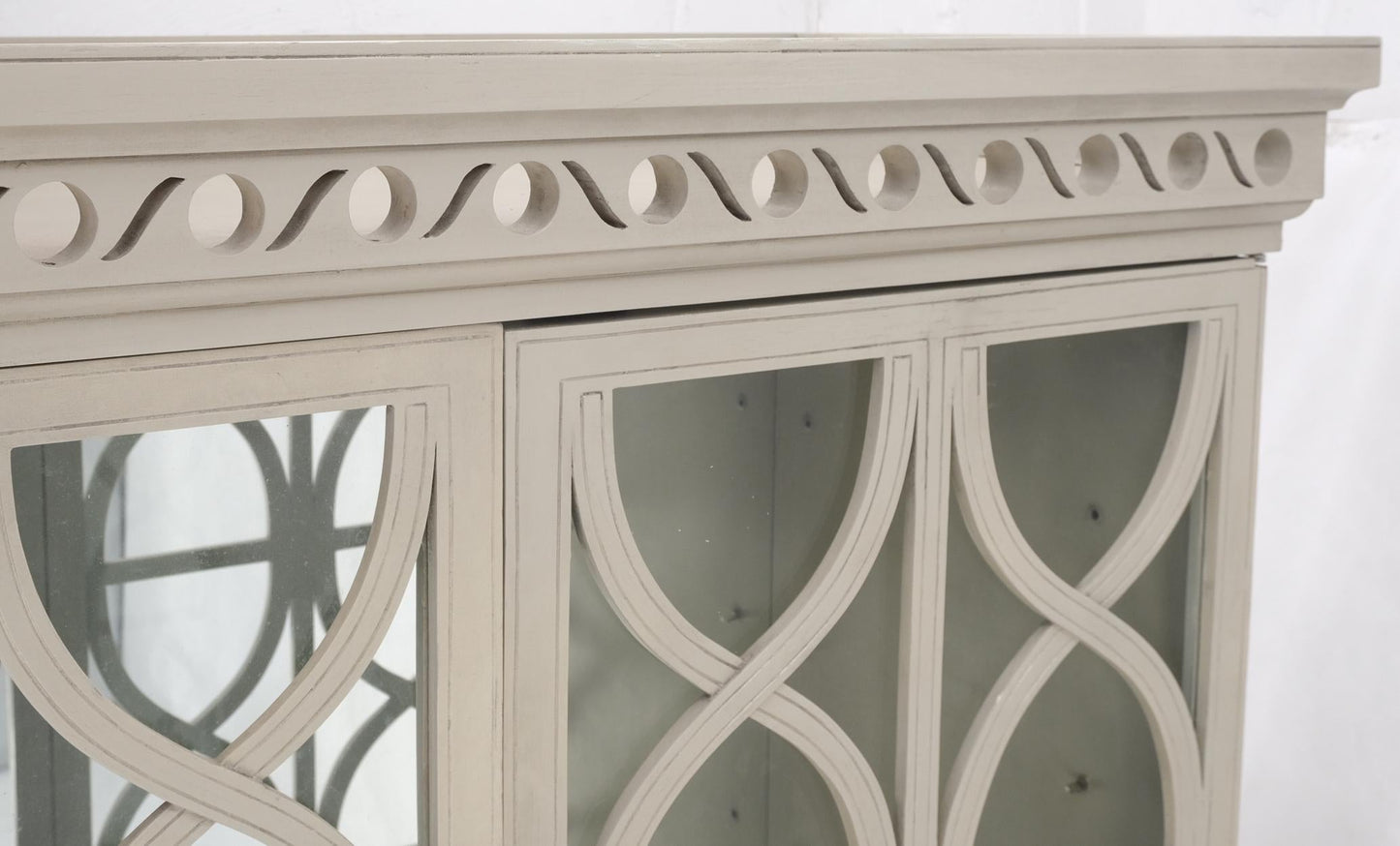 EstablishedLines Large Painted Mirrored Decorative Double Door Cabinet Cupboard Vitrine