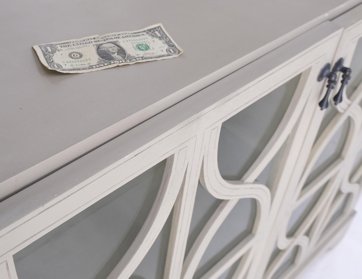 EstablishedLines Large Painted Mirrored Decorative Double Door Cabinet Cupboard Vitrine