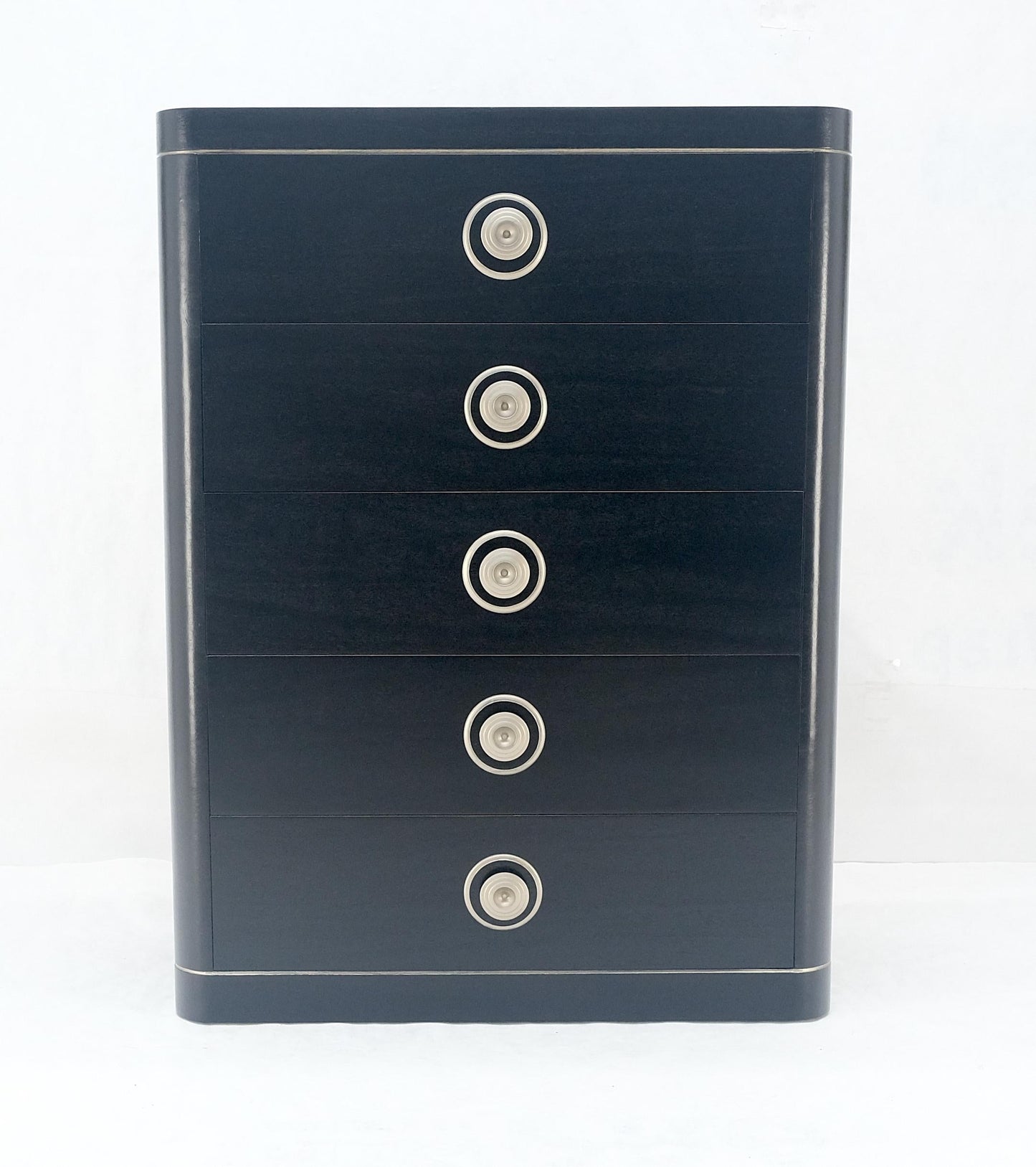 EstablishedLines Black Lacquer & Silver 5 Drawers Art Deco Tall Chest Dresser MINT