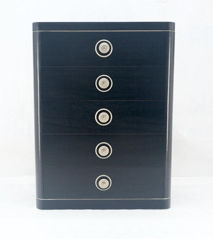 EstablishedLines Black Lacquer & Silver 5 Drawers Art Deco Tall Chest Dresser MINT