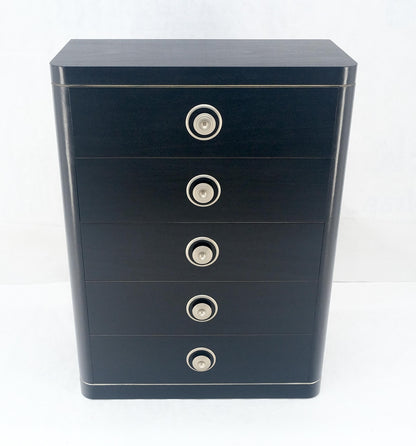 EstablishedLines Black Lacquer & Silver 5 Drawers Art Deco Tall Chest Dresser MINT