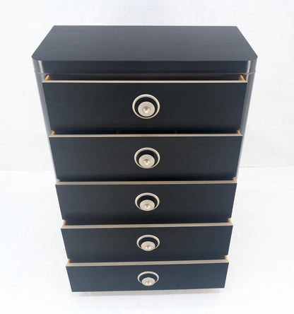 EstablishedLines Black Lacquer & Silver 5 Drawers Art Deco Tall Chest Dresser MINT