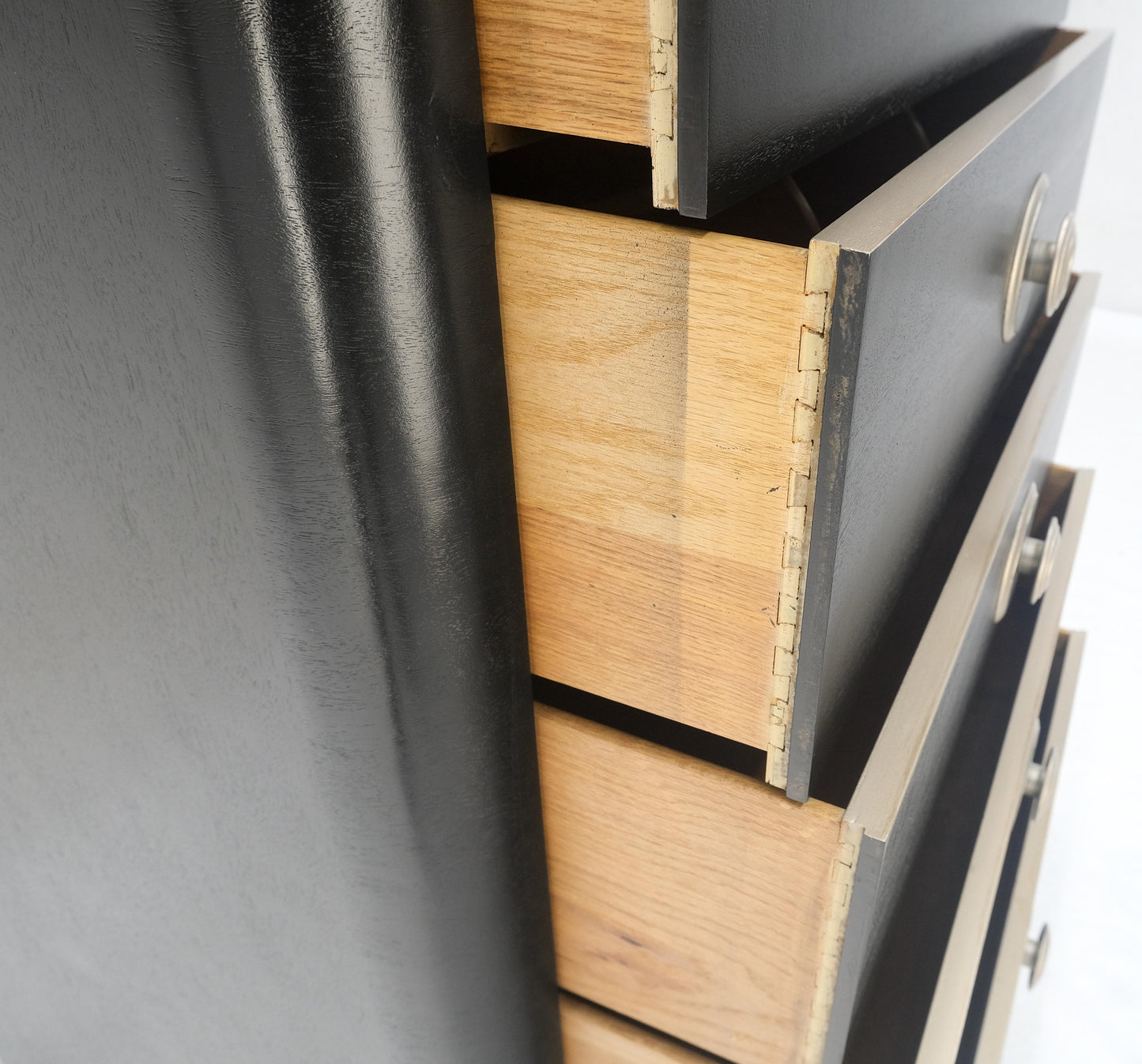 EstablishedLines Black Lacquer & Silver 5 Drawers Art Deco Tall Chest Dresser MINT