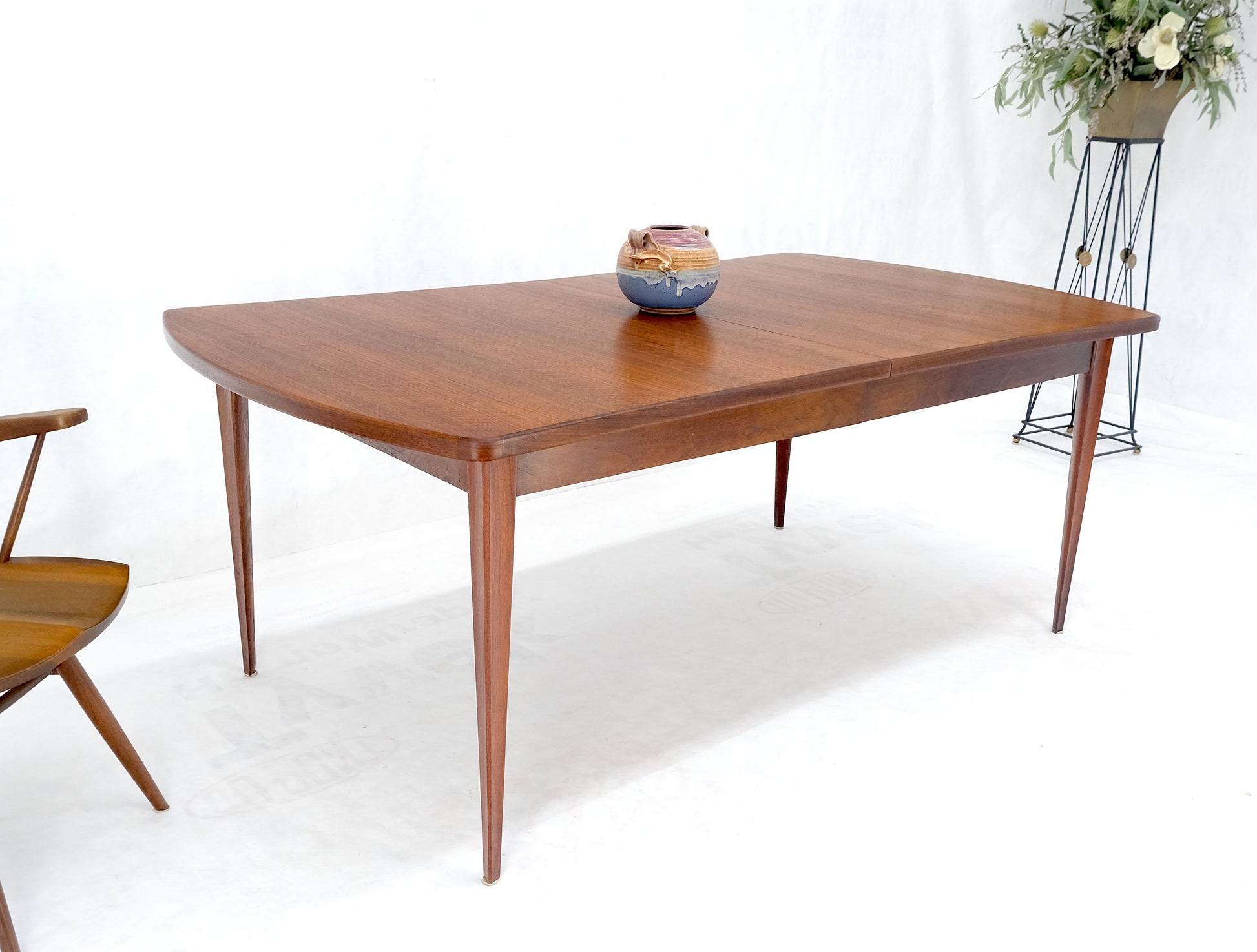 EstablishedLines Concave Side Rounded Ends Shape Large Oiled Walnut Dining Table 3 Leaves MINT!