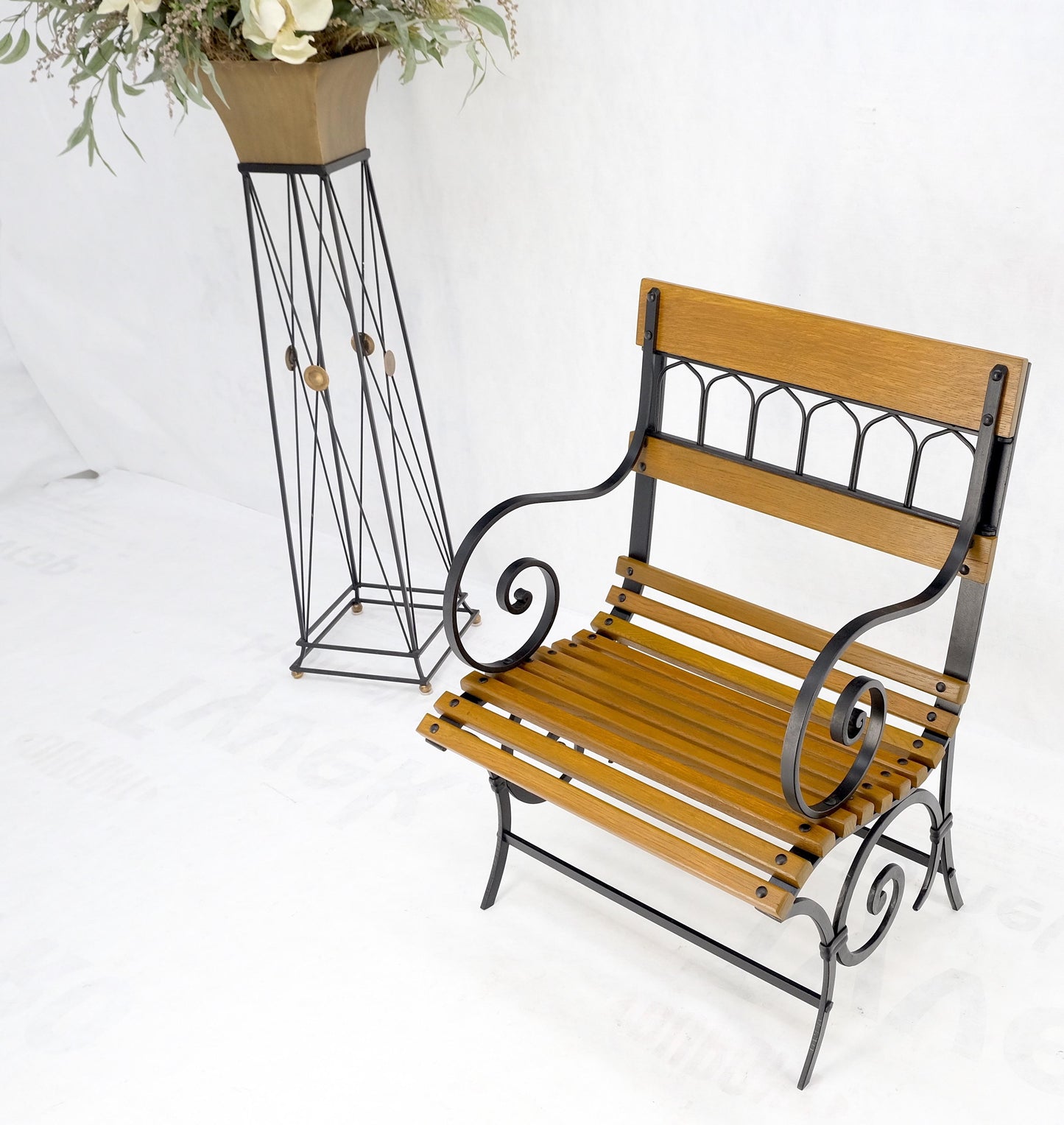 EstablishedLines Restored 1920s Wrought Iron & Oak Slat Park Bench Mint!
