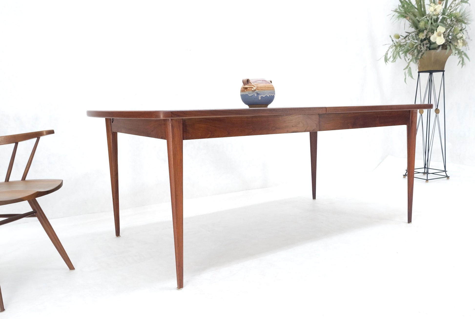 EstablishedLines Concave Side Rounded Ends Shape Large Oiled Walnut Dining Table 3 Leaves MINT!