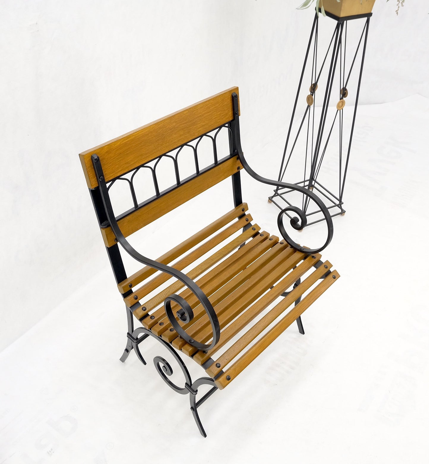 EstablishedLines Restored 1920s Wrought Iron & Oak Slat Park Bench Mint!