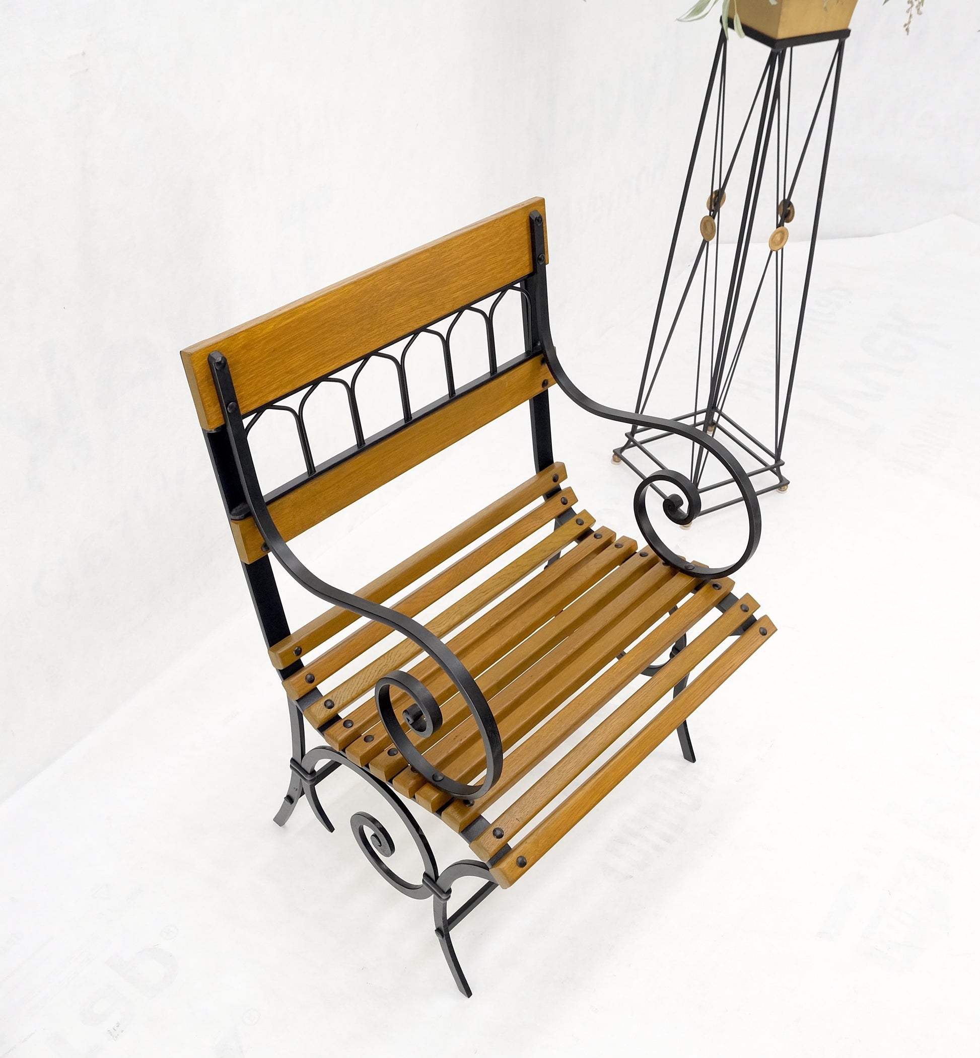 EstablishedLines Restored 1920s Wrought Iron & Oak Slat Park Bench Mint!