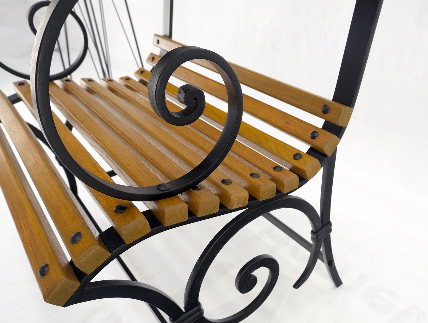 EstablishedLines Restored 1920s Wrought Iron & Oak Slat Park Bench Mint!