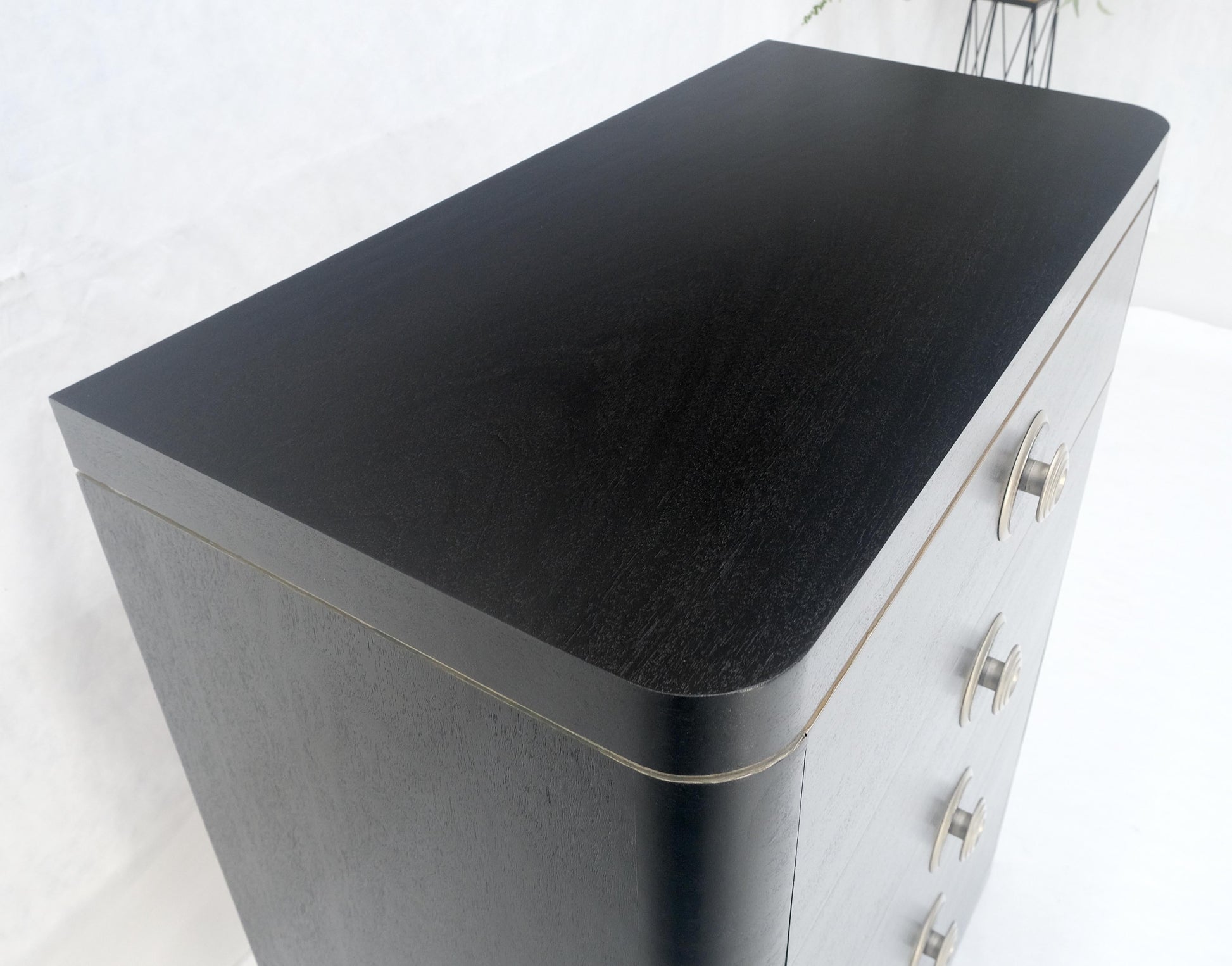 EstablishedLines Black Lacquer & Silver 5 Drawers Art Deco Tall Chest Dresser MINT