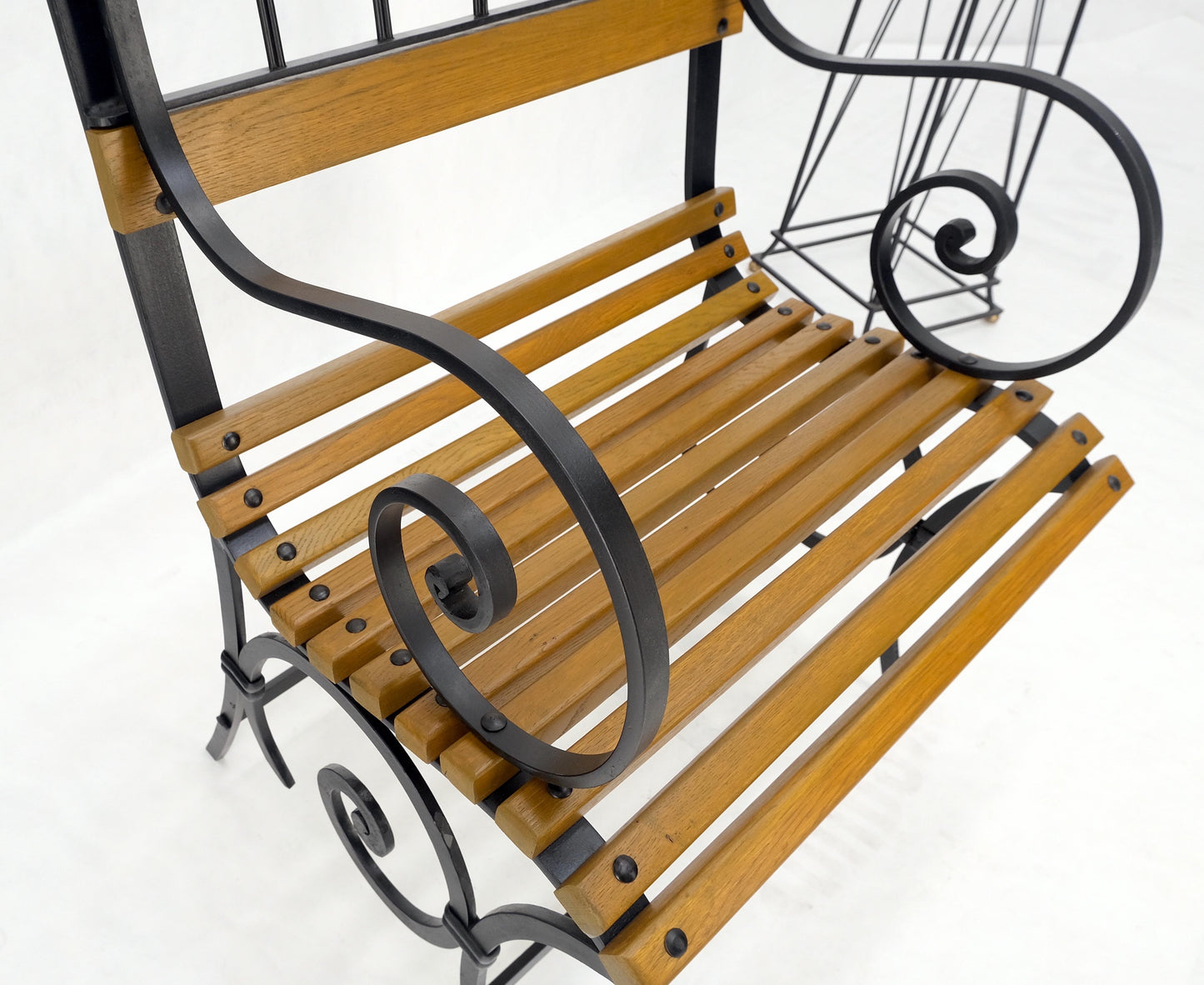 EstablishedLines Restored 1920s Wrought Iron & Oak Slat Park Bench Mint!