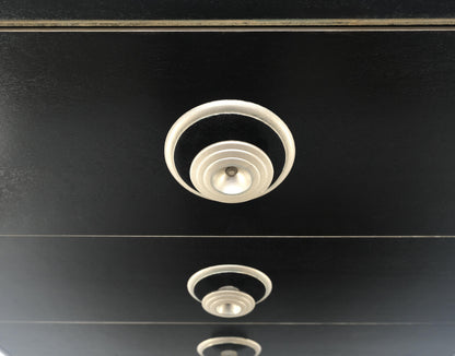 EstablishedLines Black Lacquer & Silver 5 Drawers Art Deco Tall Chest Dresser MINT