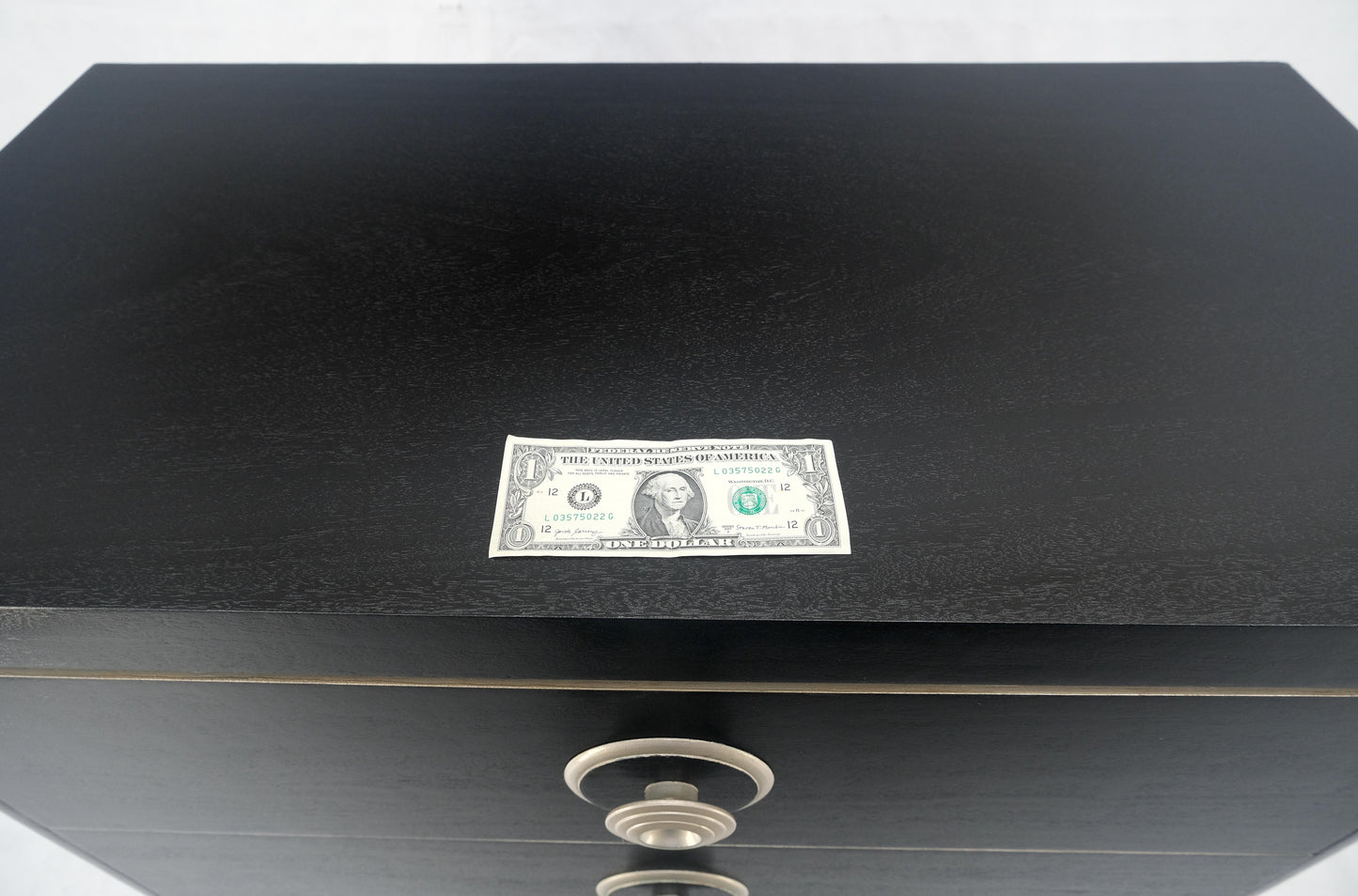 EstablishedLines Black Lacquer & Silver 5 Drawers Art Deco Tall Chest Dresser MINT