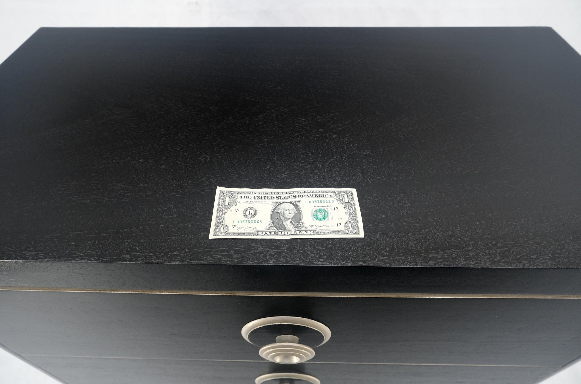 EstablishedLines Black Lacquer & Silver 5 Drawers Art Deco Tall Chest Dresser MINT