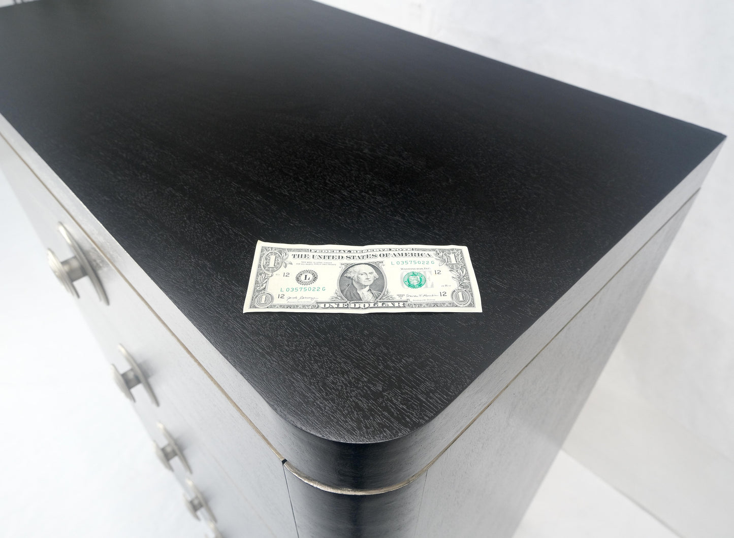 EstablishedLines Black Lacquer & Silver 5 Drawers Art Deco Tall Chest Dresser MINT