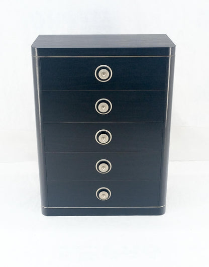 EstablishedLines Black Lacquer & Silver 5 Drawers Art Deco Tall Chest Dresser MINT