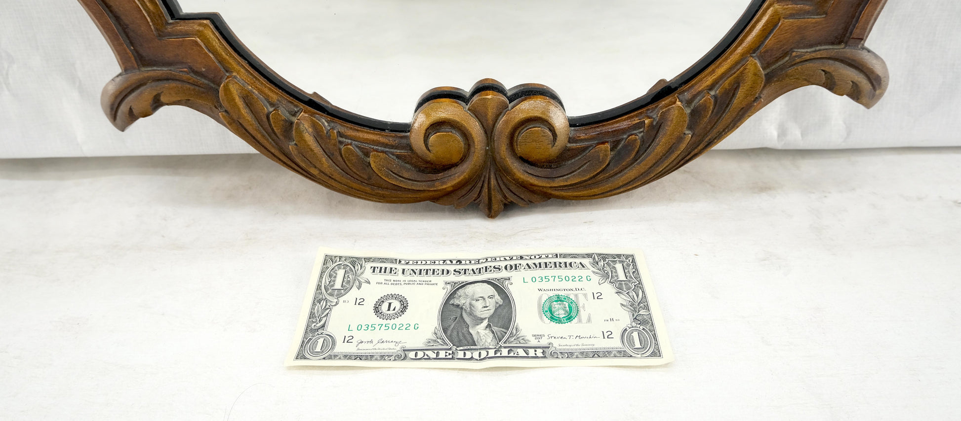 EstablishedLines Fine Shield Shape Carved Light Walnut Mirror c1940s MINT!