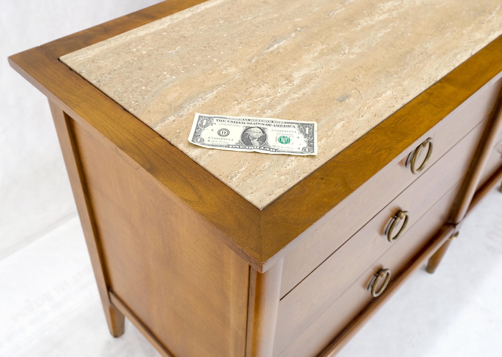 EstablishedLines Light Walnut Long Travertine Top 9 Drawers Dresser Credenza Drop Ring Pulls MINT