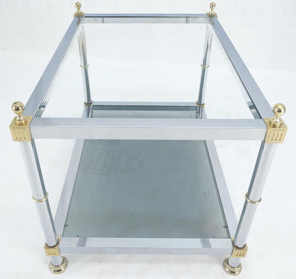 EstablishedLines Pair of Rectangle Chrome & Brass Smoked Glass Two Tier End Side Tables MINT!