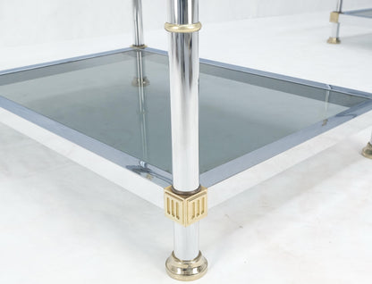 EstablishedLines Pair of Rectangle Chrome & Brass Smoked Glass Two Tier End Side Tables MINT!