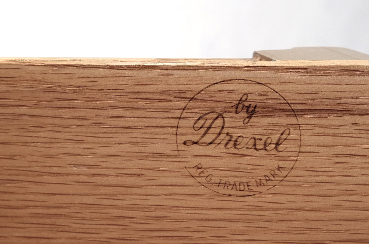 EstablishedLines Mid-Century Modern Light Pickled Walnut Brass Pulls 5 Drawers Chest Dresser Mint