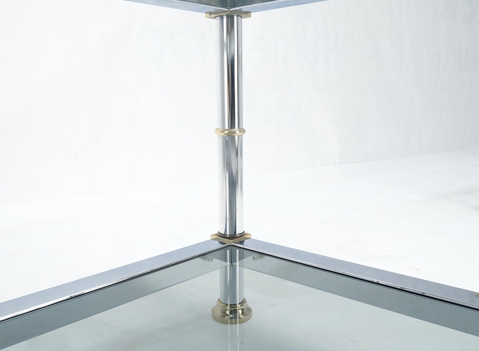 EstablishedLines Pair of Square Chrome & Brass Smoked Glass Two Tier End Side Tables MINT!