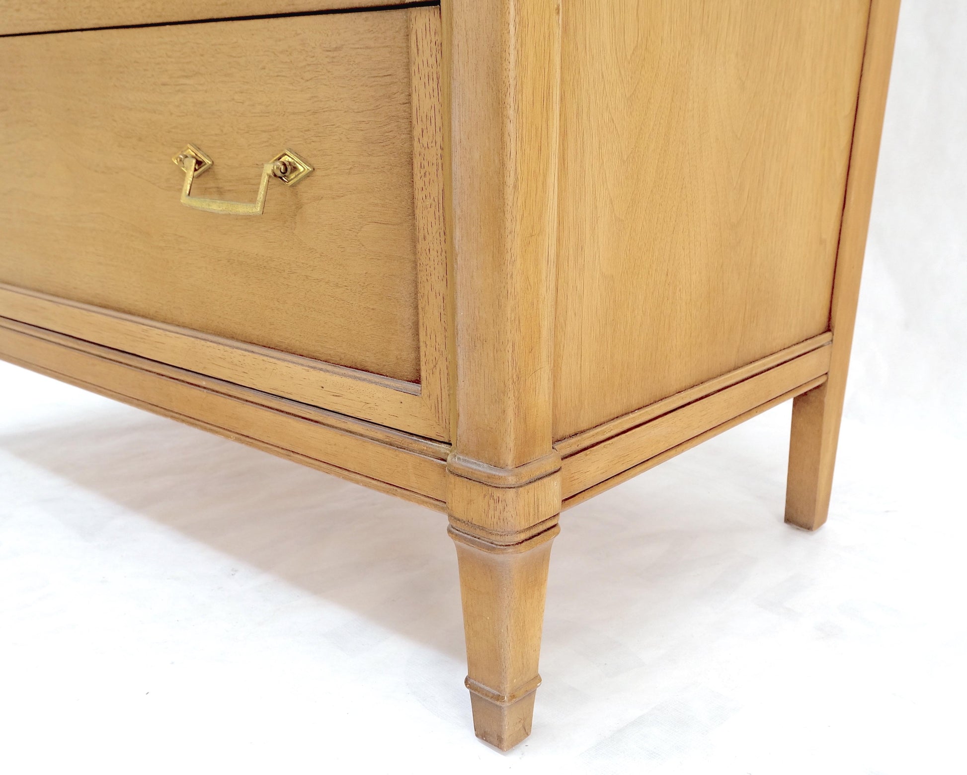 Mid-Century Modern Light Pickled Walnut Brass Pulls 5 Drawers Chest Dresser Mint