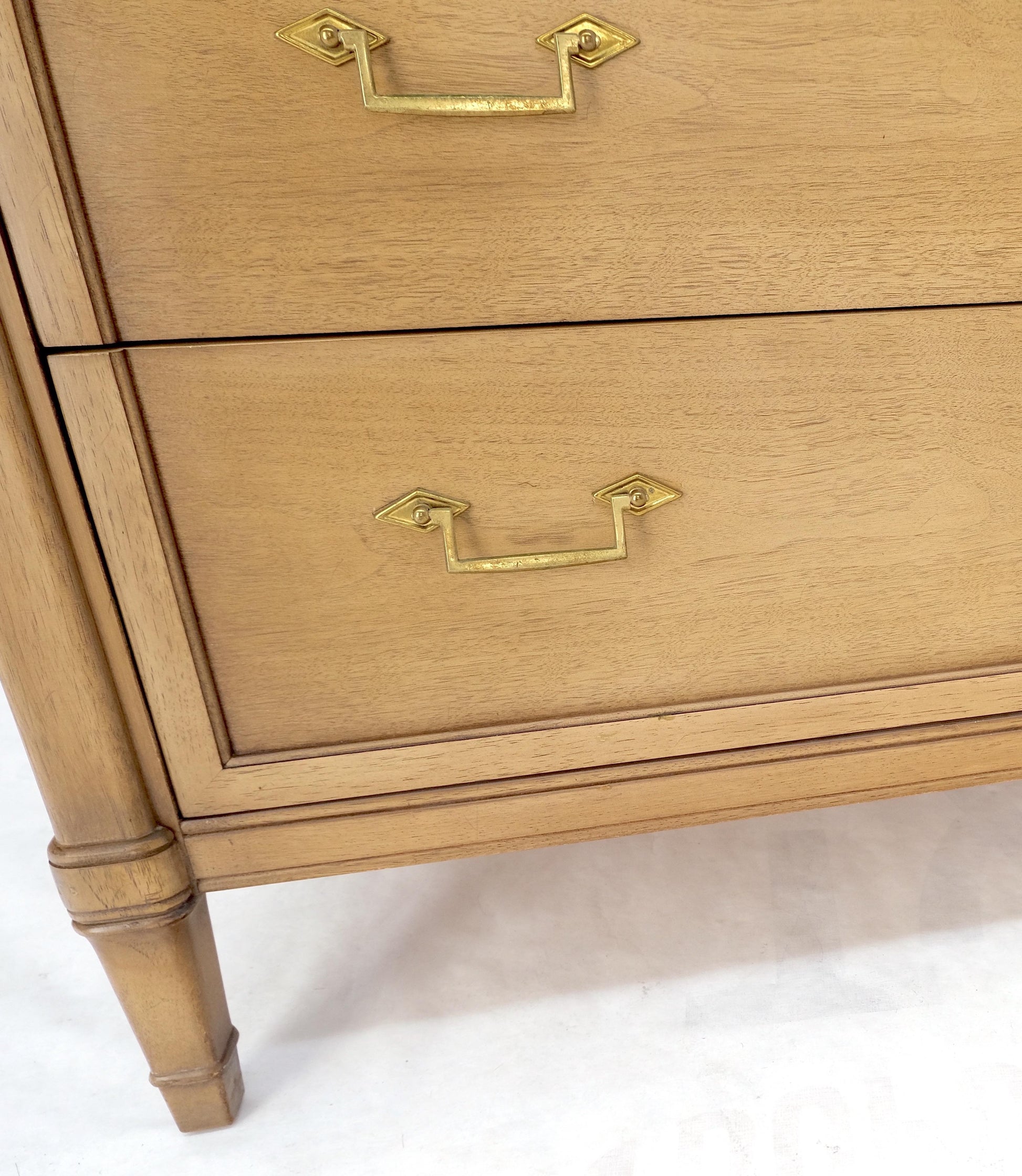 Mid-Century Modern Light Pickled Walnut Brass Pulls 5 Drawers Chest Dresser Mint