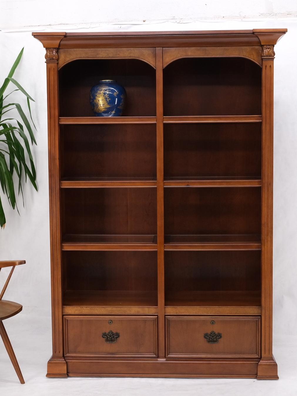 EstablishedLines Large Colonial Two Drawer Compartment Double Bookcase Shelf Wall Unit Lights