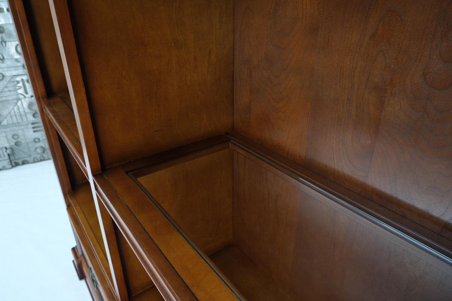 EstablishedLines Large Colonial Two Drawer Compartment Double Bookcase Shelf Wall Unit Lights