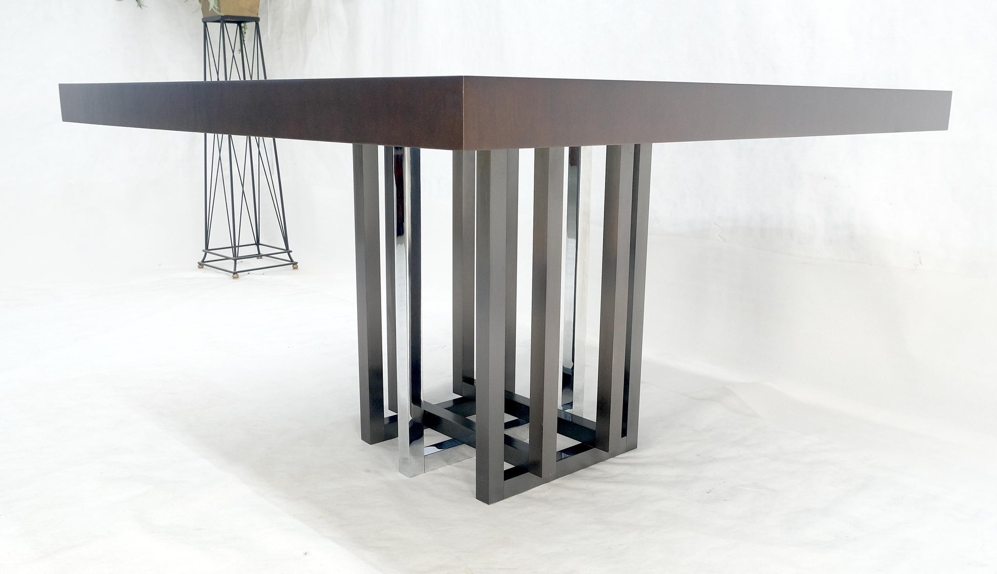 EstablishedLines Bronzed & Chrome Base Ebonized Mahogany Square Top Conference Dining Table MINT!